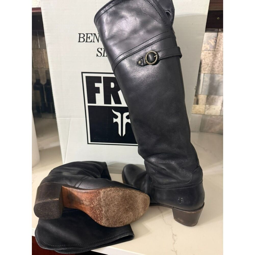FRYE Jane Tall Cuff Black Leather Boots | Size 10M | Fold Over Cuff